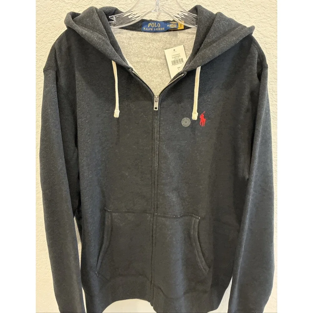 Polo Ralph Lauren~ Men's Gray Full Zip Hoodie~ Fleece Cotton Blend. Medium NWT